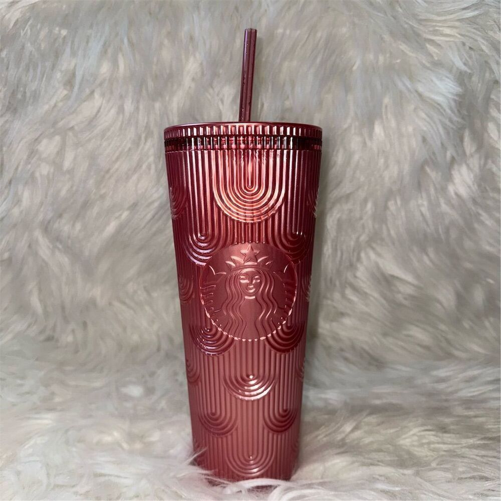 Starbucks 24oz Pink Shimmer‎ Shell Mermaid Cold Cup Tumbler with Straw